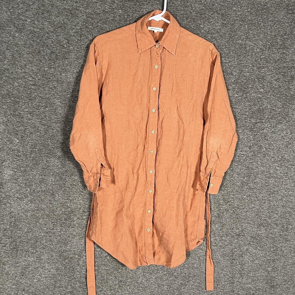 Emerson Fry‎ Shirt Dress Womens XS Orange 100% Linen Button Front Tunic USA